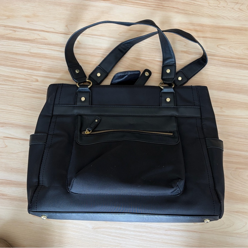Women's Black Computer Tote Bag with Front Zip Pocket
